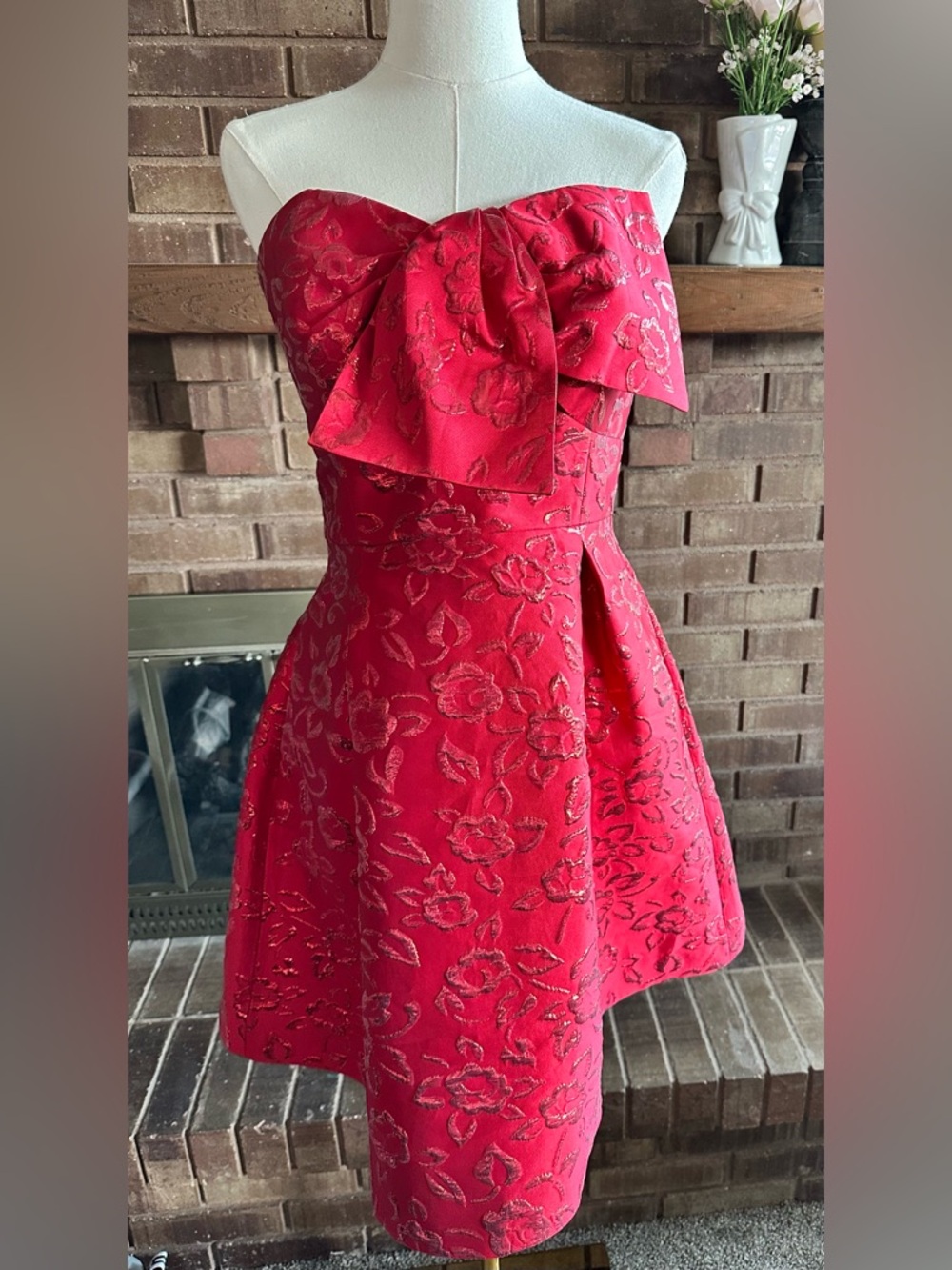 Lilly Pulitzer Red Kataleya Strapless Bow Brocade Dress NWT